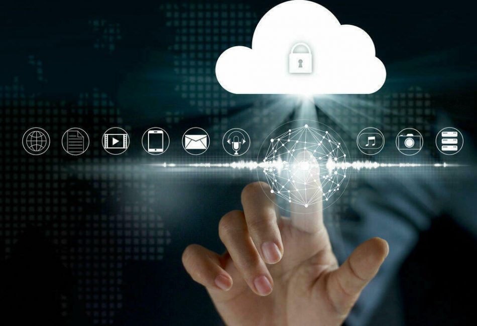 Cloud computing, futuristic display technology connectivity concept Cloud computing, futuristic display technology connectivity concept